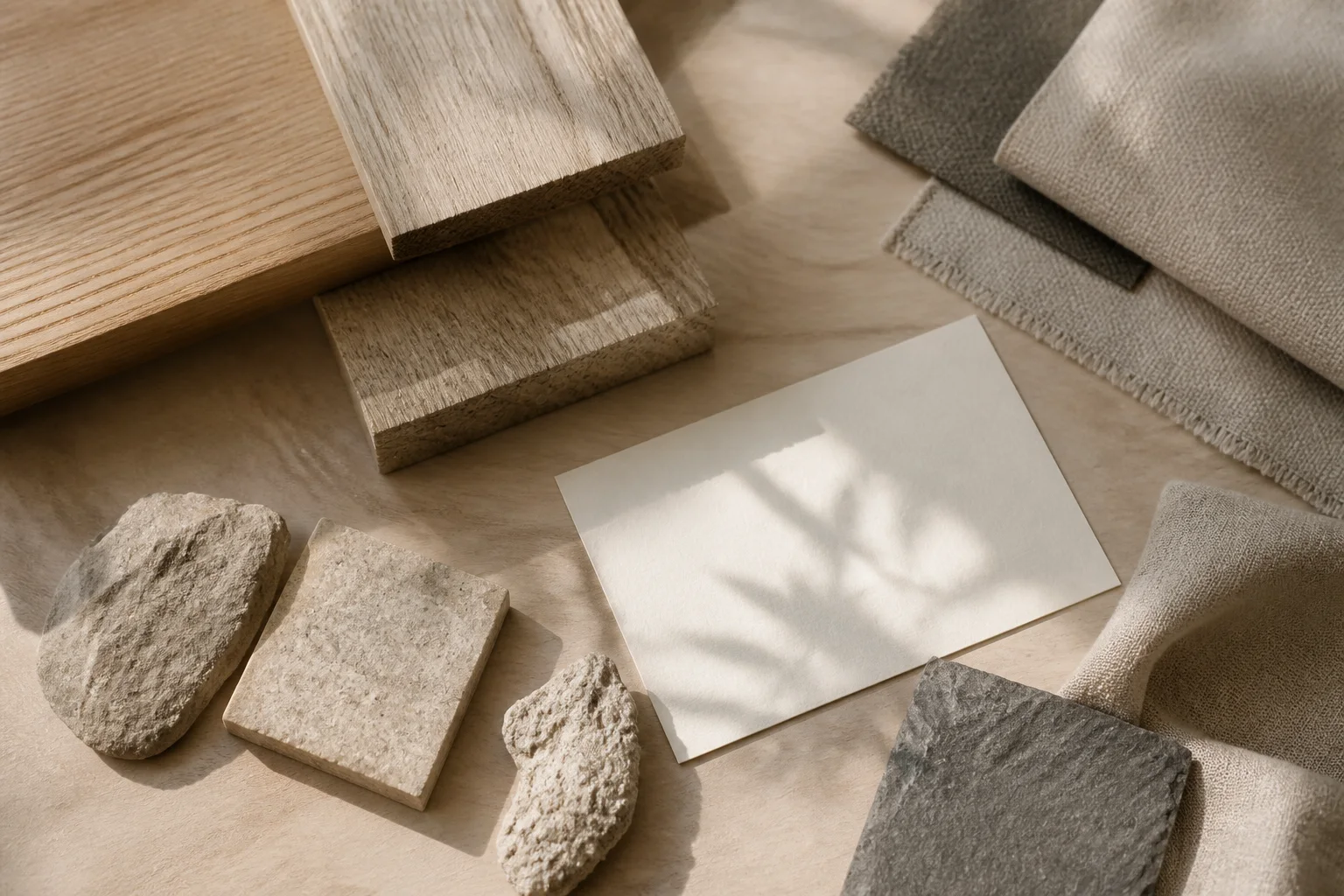 Natural materials arranged in warm daylight