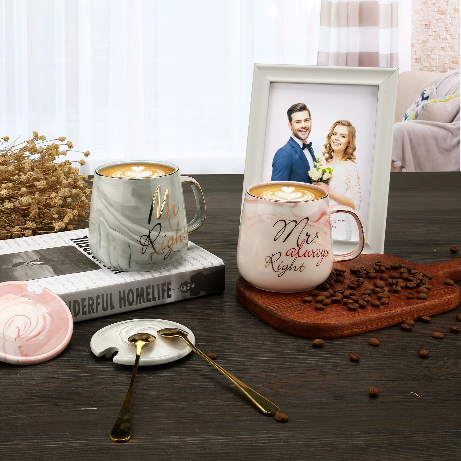 Pink Marble Ceramic Couple Mug Set - Image 5