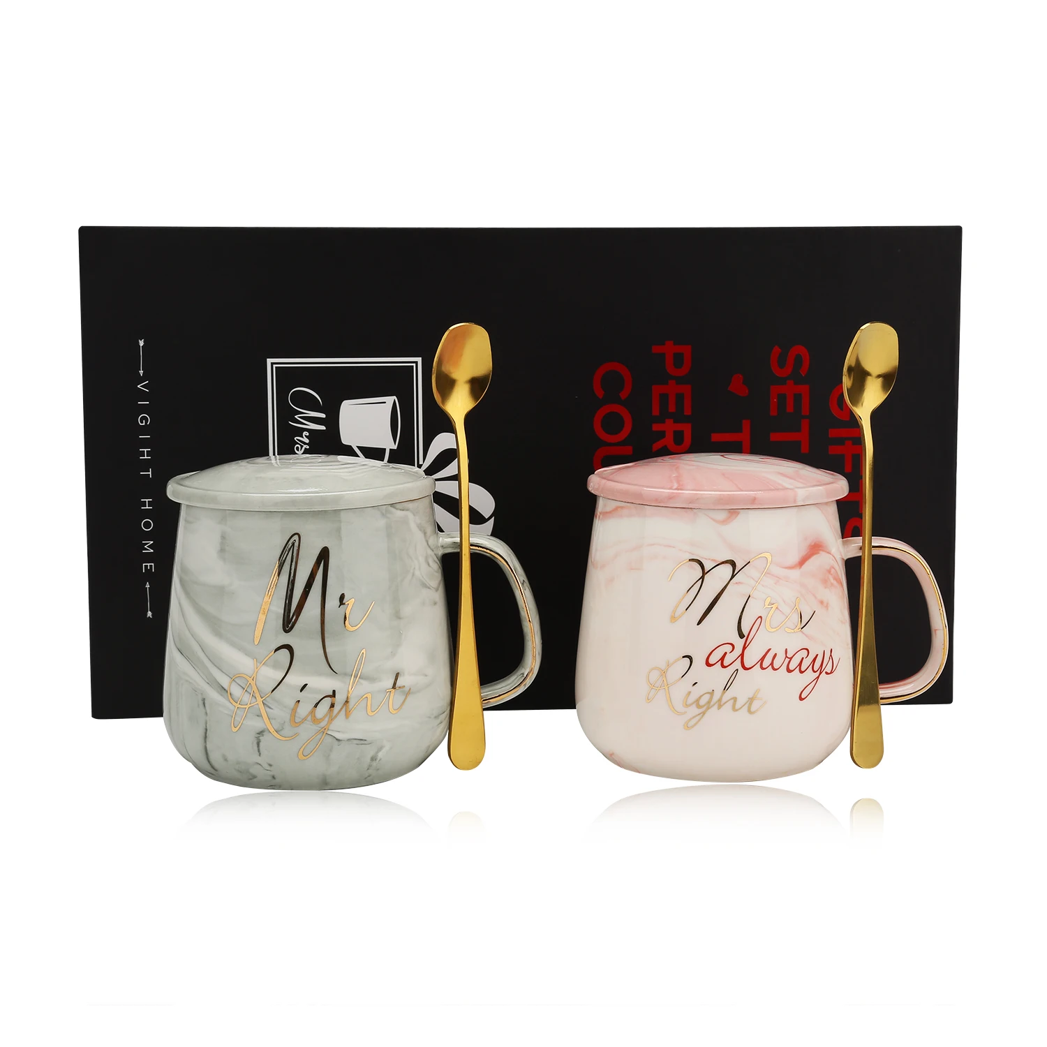 Pink Marble Ceramic Couple Mug Set - Image 3