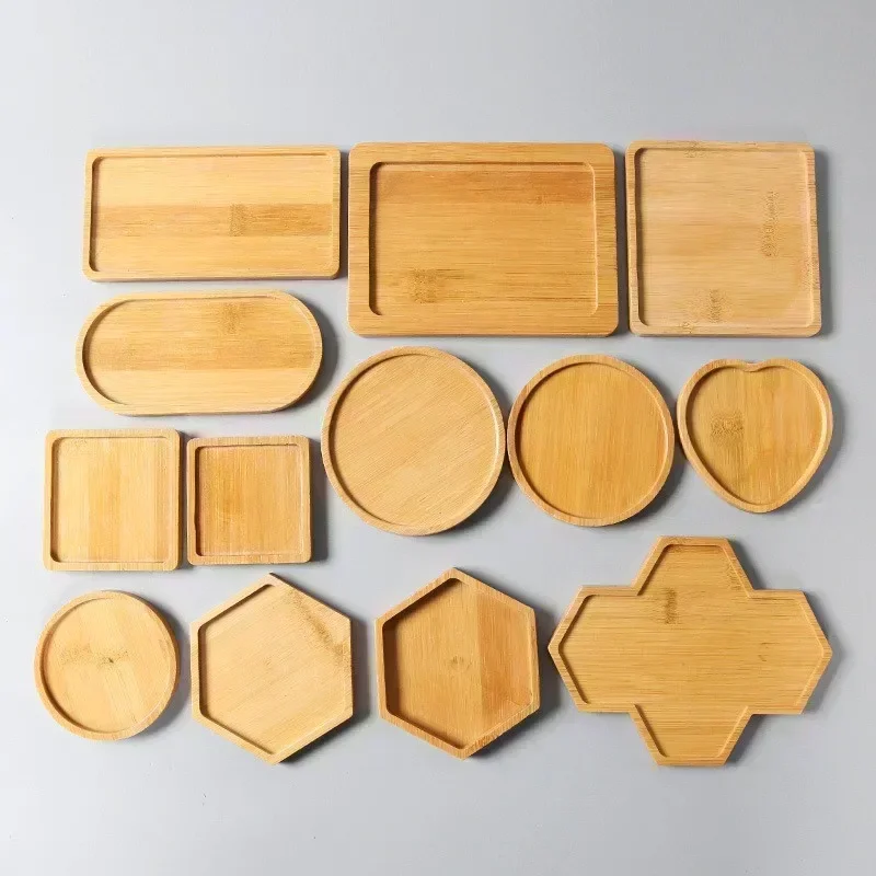 Multi Bamboo Tray Wood Saucer Flower Pot Tray Cup Pad Coaster Plate Kitchen Decorative - Image 2