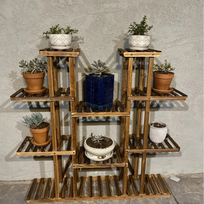 Brown Wooden Plant Shelf - Image 4
