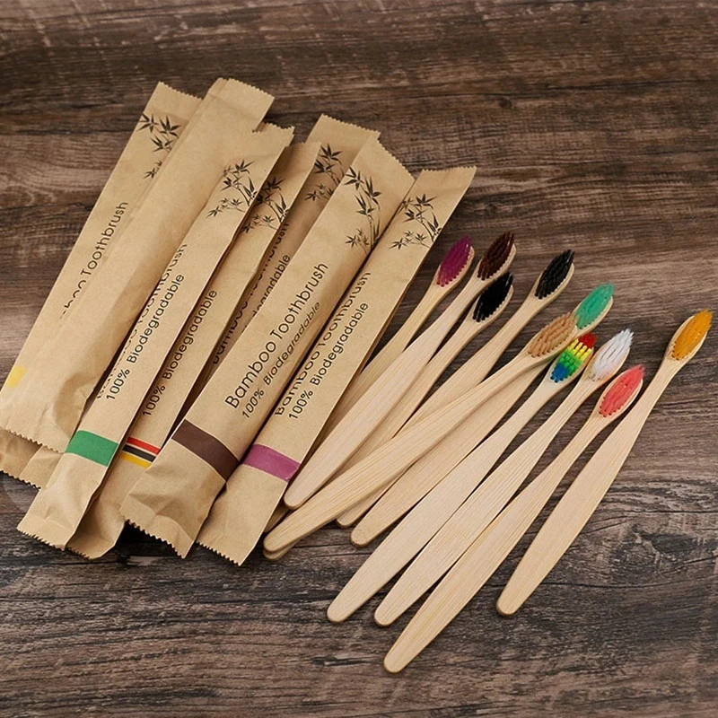 10Pcs Bamboo Toothbrush Eco Friendly Wooden Tooth Brush Soft Bristle Tip Charcoal Adults Oral