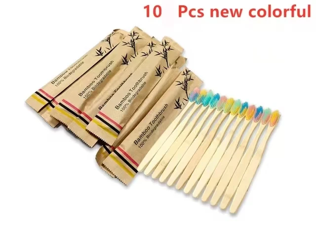 10Pcs Bamboo Toothbrush Eco Friendly Wooden Tooth Brush Soft Bristle Tip Charcoal Adults Oral - Image 8