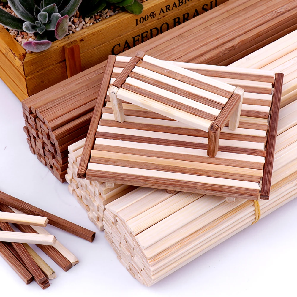 100pcs Natural Carbonized Round Square Bamboo Sticks - Image 6
