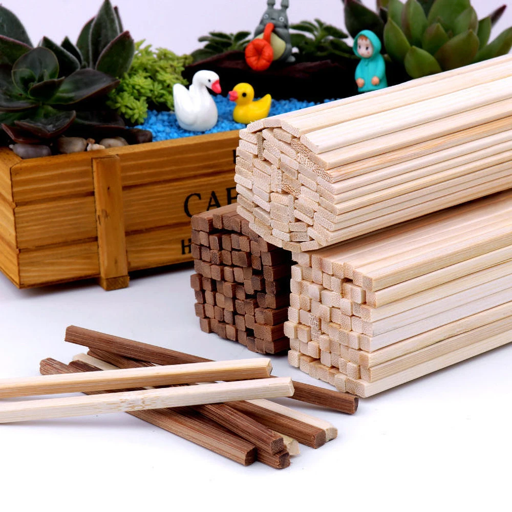 100pcs Natural Carbonized Round Square Bamboo Sticks - Image 2