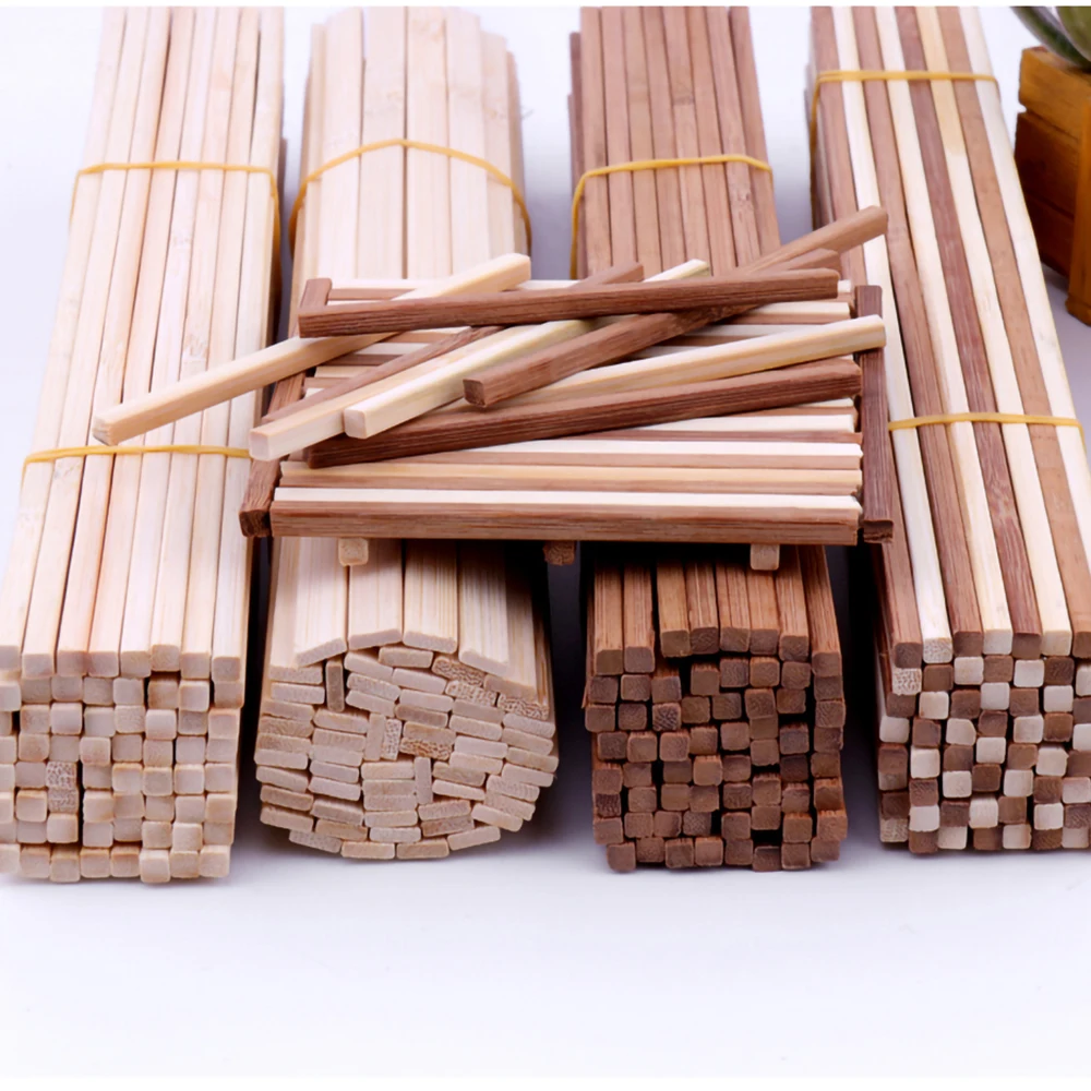 100pcs Natural Carbonized Round Square Bamboo Sticks - Image 5
