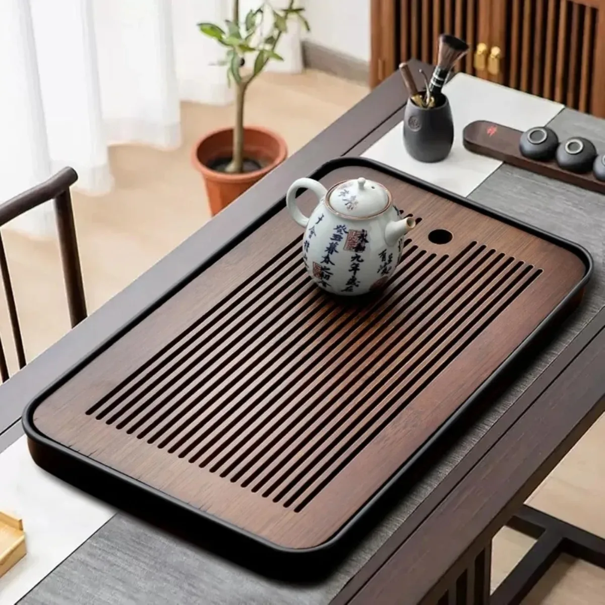 Portable Detachable Bamboo Tea Table Dry Wet Dual Use KungFu Tea Tray with Drainage - Image 3