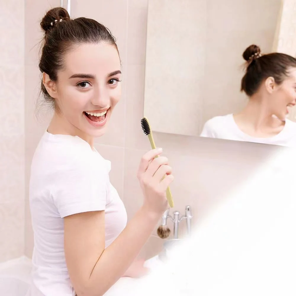10Pcs Bamboo Toothbrush Eco Friendly Wooden Tooth Brush Soft Bristle Tip Charcoal Adults Oral - Image 6