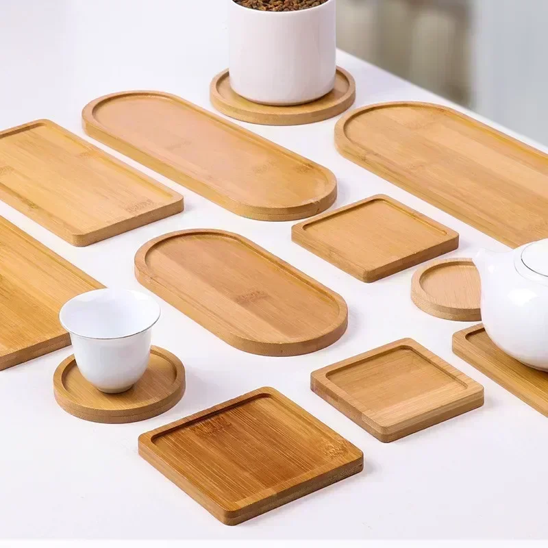 Multi Bamboo Tray Wood Saucer Flower Pot Tray Cup Pad Coaster Plate Kitchen Decorative