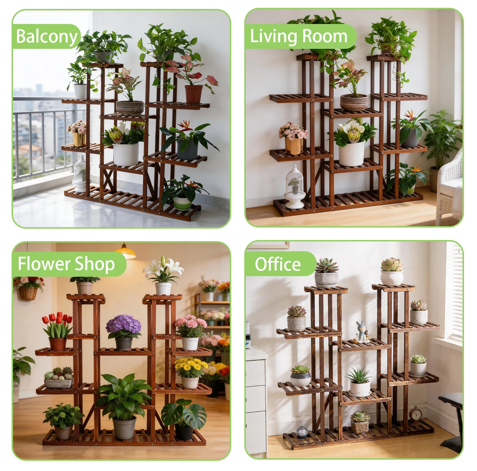 Brown Wooden Plant Shelf - Image 2