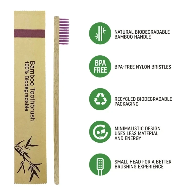 10Pcs Bamboo Toothbrush Eco Friendly Wooden Tooth Brush Soft Bristle Tip Charcoal Adults Oral - Image 3