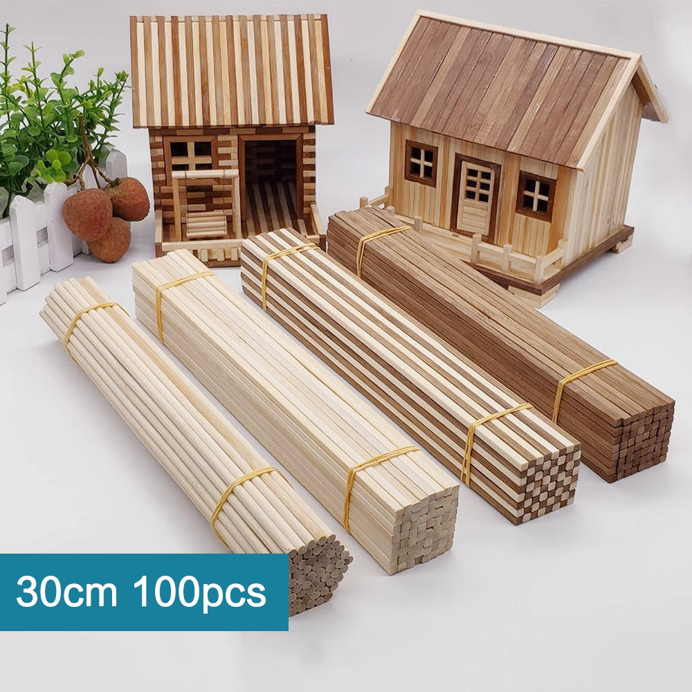 100pcs Natural Carbonized Round Square Bamboo Sticks
