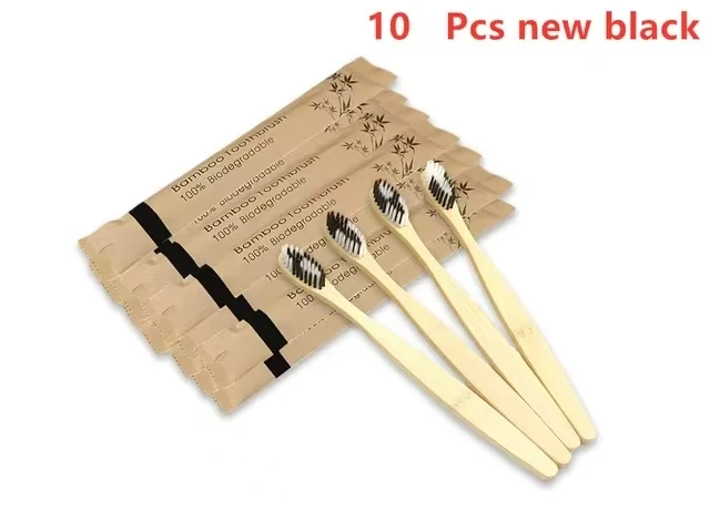 10Pcs Bamboo Toothbrush Eco Friendly Wooden Tooth Brush Soft Bristle Tip Charcoal Adults Oral - Image 7