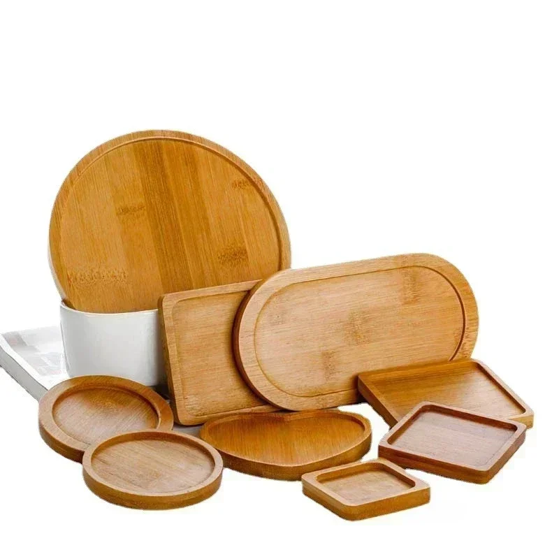 Multi Bamboo Tray Wood Saucer Flower Pot Tray Cup Pad Coaster Plate Kitchen Decorative - Image 6